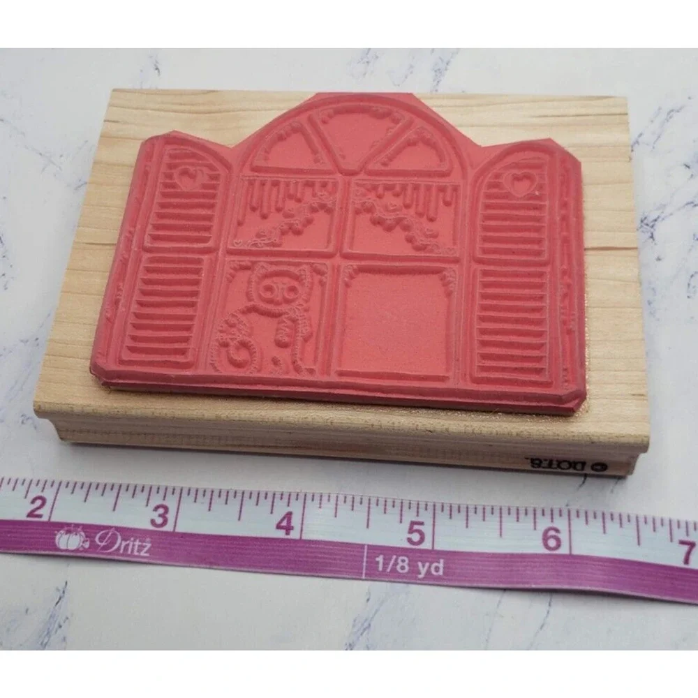Cat In The Window Dots Country Side Wood Mounted Rubber Stamp U 123